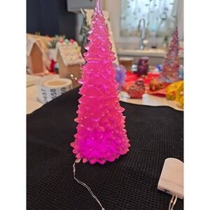 Handmade Resin Pink Light Up Tree Decoration Gift  657